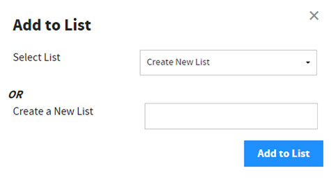 My Lists Add to List form screen shot