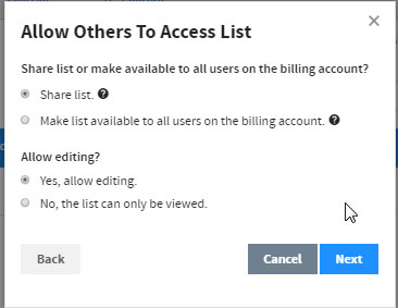 My List Allow Other To Access List form screen shot