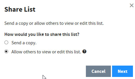 My List allow other access screen shot